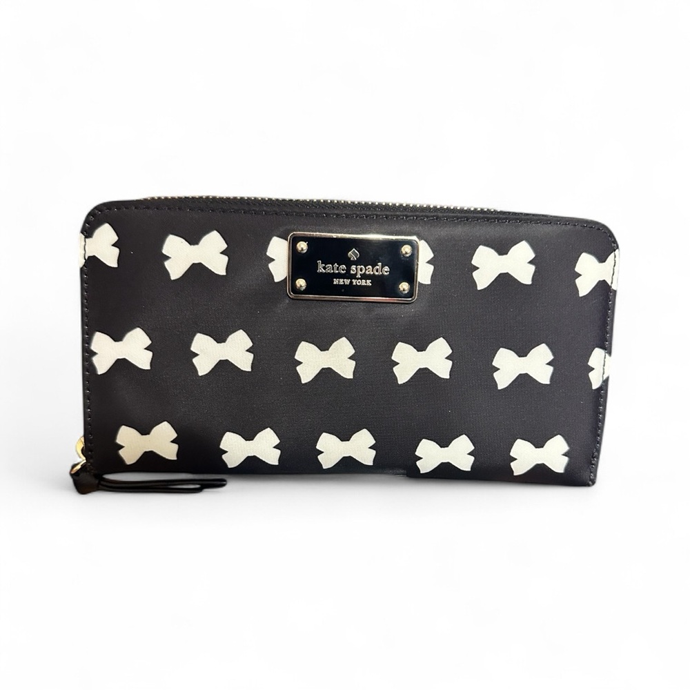 kate spade Black and White Bow Zip-Around Wallet